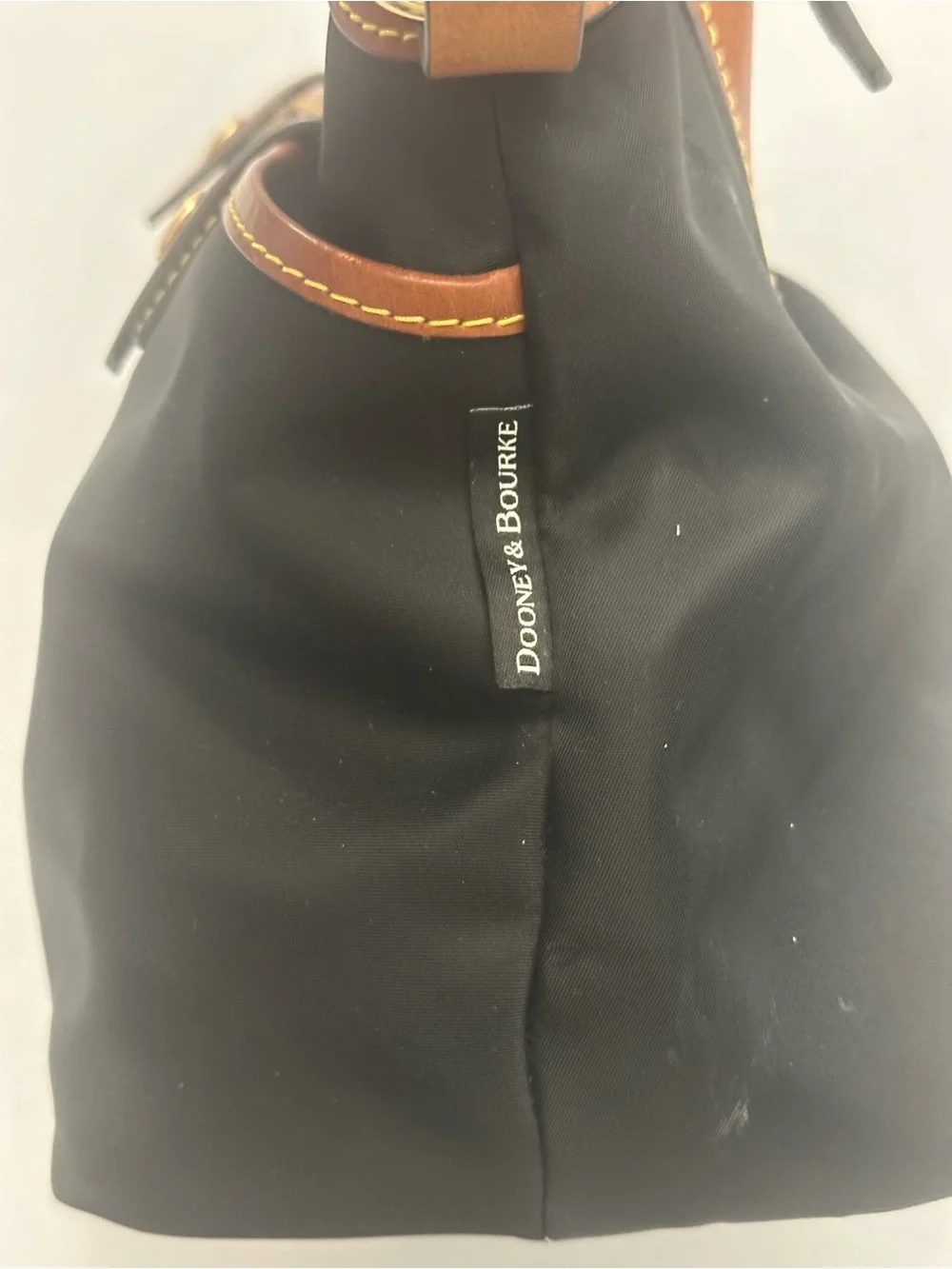 Dooney & Bourke Black Nylon Satchel with Brown Leather Trim